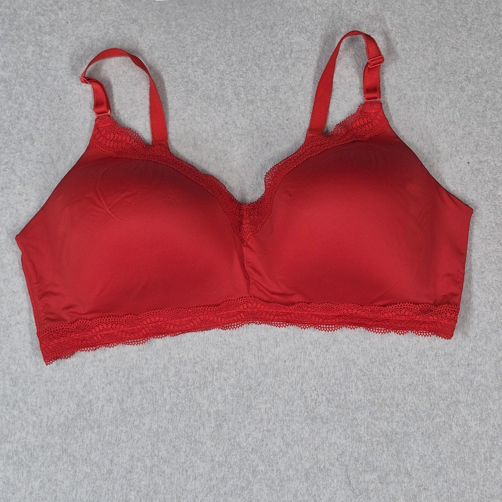 Torrid Women Bra 44DDD Red T Shirt Wireless Lace Strap Adjustable